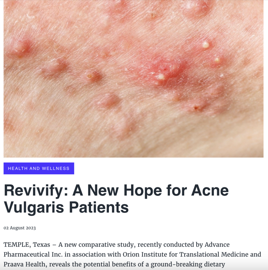 Press Release: Revivify: A New Hope for Acne Vulgaris Patients