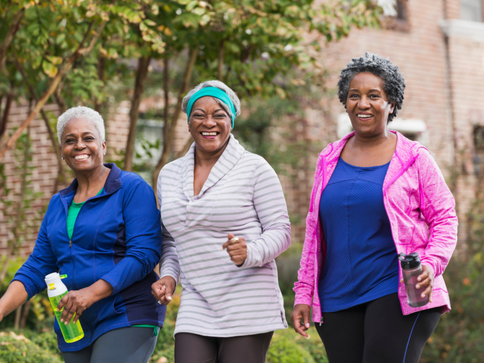 Revivify Three women Exercise outside for health and wellness