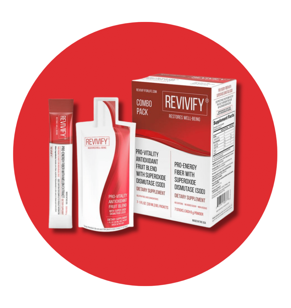 revivify products shown on top of a red circle