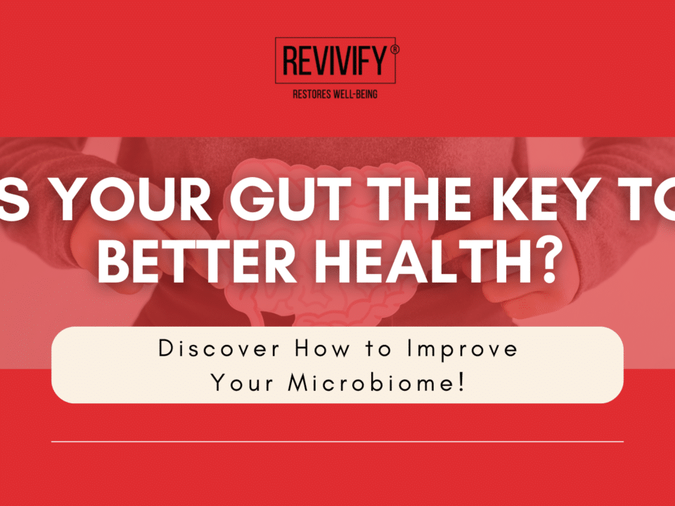 A red banner with the text “Is Your Gut the Key to Better Health? Discover How to Improve Your Microbiome!” from Revivify.