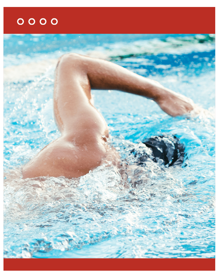 Person swimming freestyle in a pool, representing cardiovascular and full-body exercise.