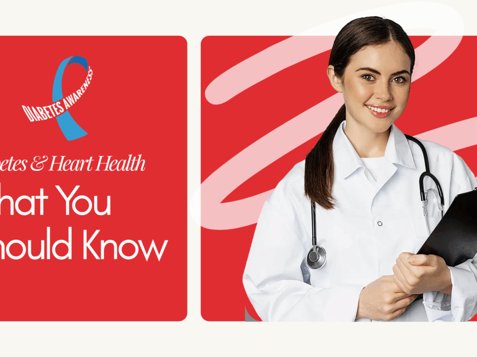 Healthcare provider with clipboard and Diabetes Awareness Month ribbon graphic