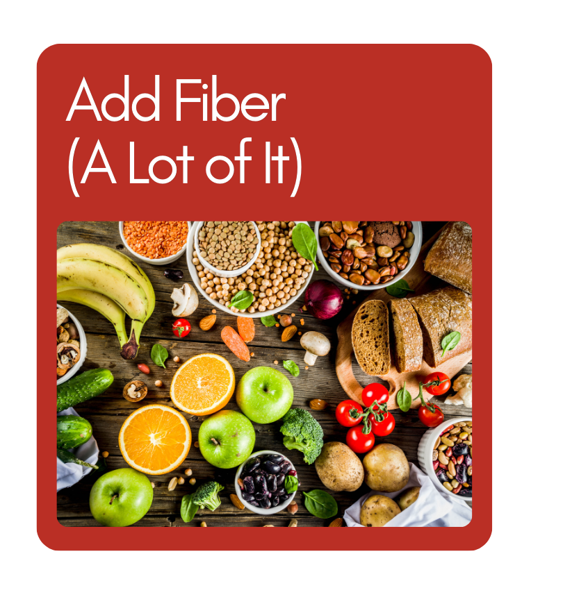 Add More Fiber - Revivify For Life fiber foods like oats, legumes, and vegetables on a wooden table