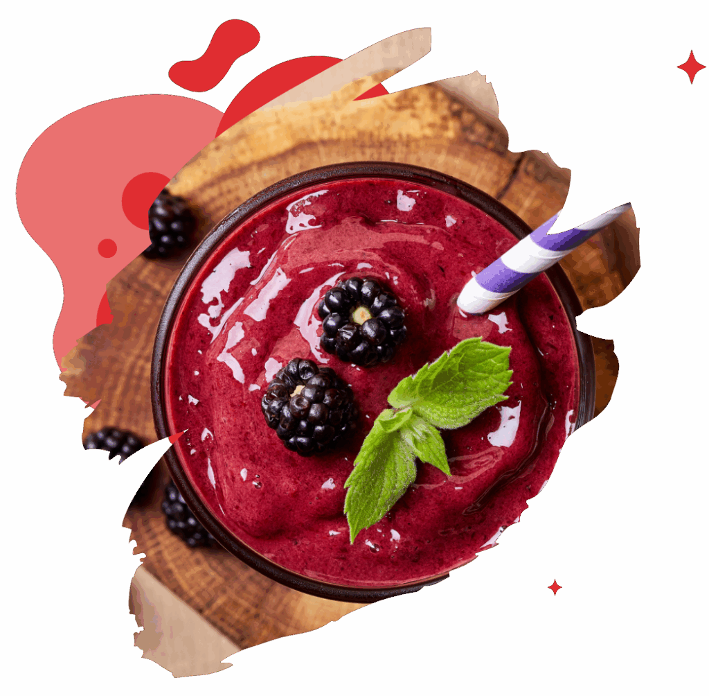 Blackberry smoothie in glass with mint for antioxidant support and gut health
