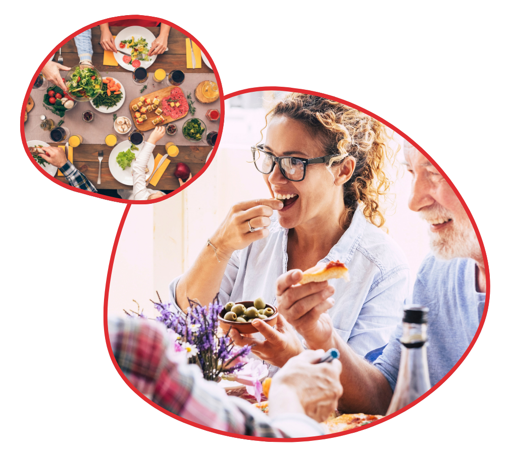 Gut Brain Cell Triangle and Healthy Eating Habits - Revivify For Life People enjoying healthy meal supporting gut health