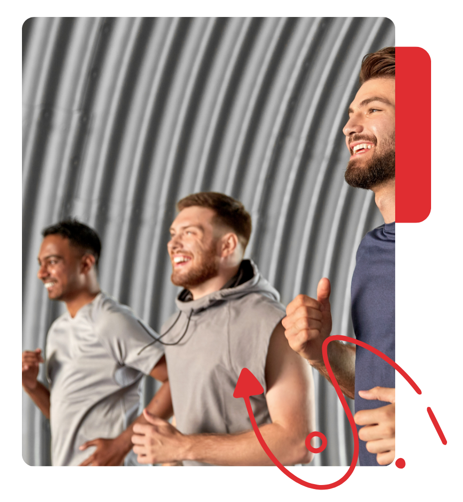 - Revivify For Life Gut Health and active lifestyle image showing men exercising together indoors